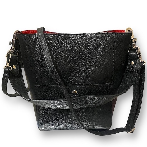 BORSE IN PELLE Leather Tote Shoulder Bag Black Removable Red P…Dark Lolita - Picture 5 of 13